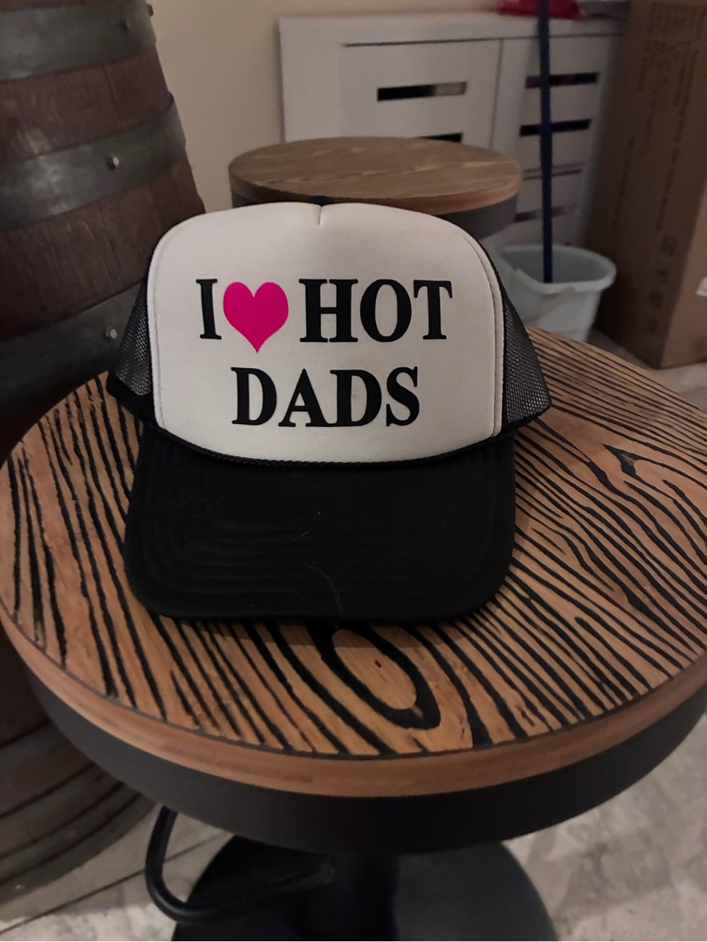 Kids Black & White Trucker Hat with Pink Heart